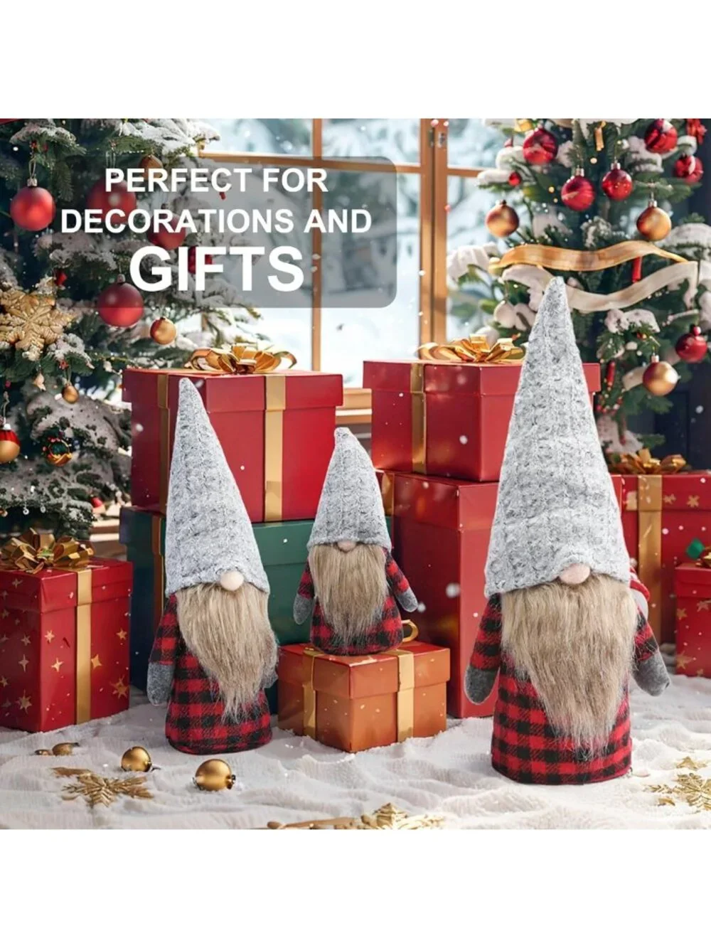 Handmade Christmas Gnomes Decorations - 3 Pack Nordic Elf Santa Figurines for